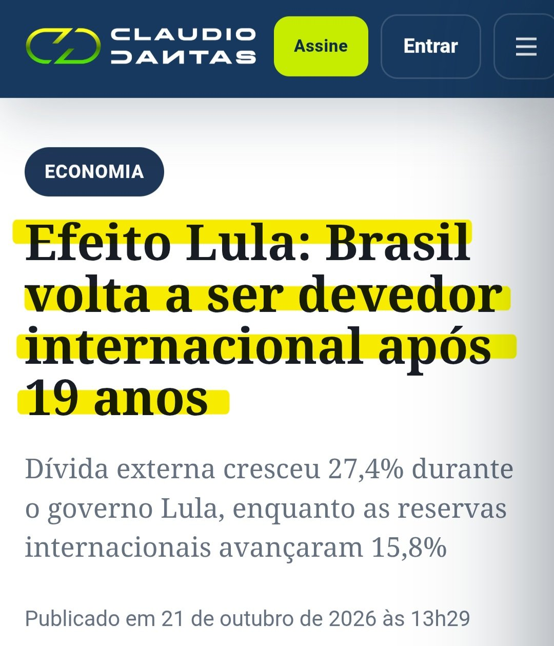 Efeito Lula: Brasil volta a ser devedor internacional após 19 anos