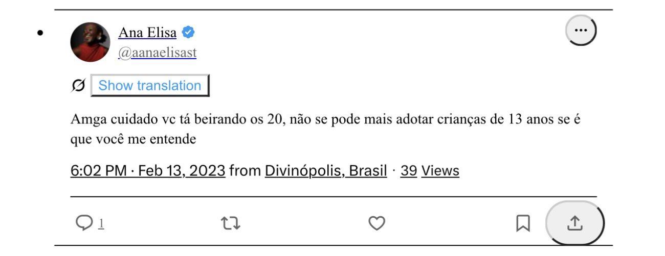 Post de Ana Elisa no X, fevereiro de 2023, com piada sobre adotar crianças "se é que você me entende".